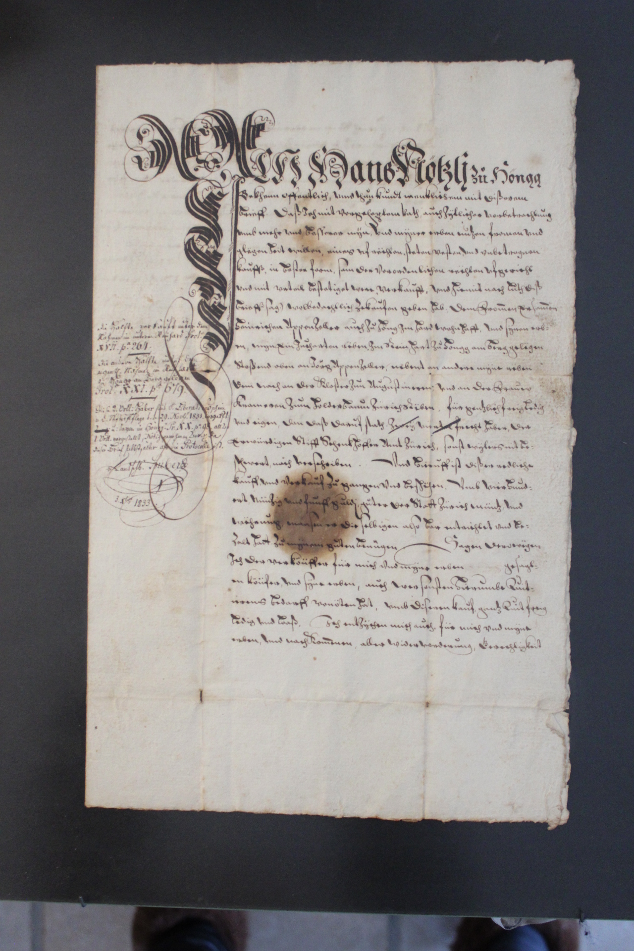 Alte Urkunde / Hans Nötzli zu Höngg